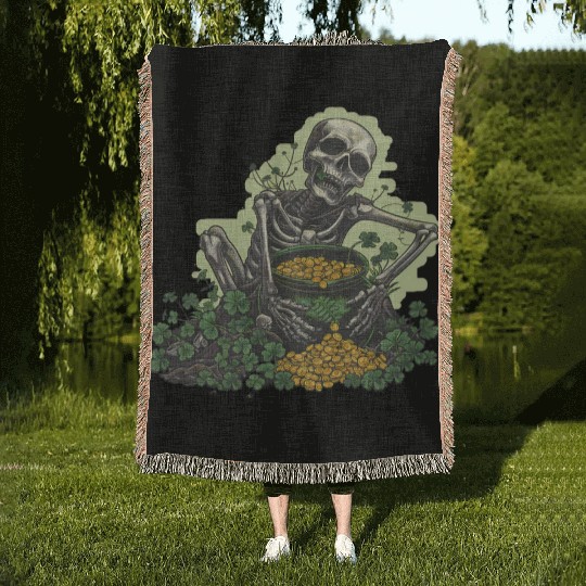 St Patricks Skeleton Pot of Gold Woven Blankets