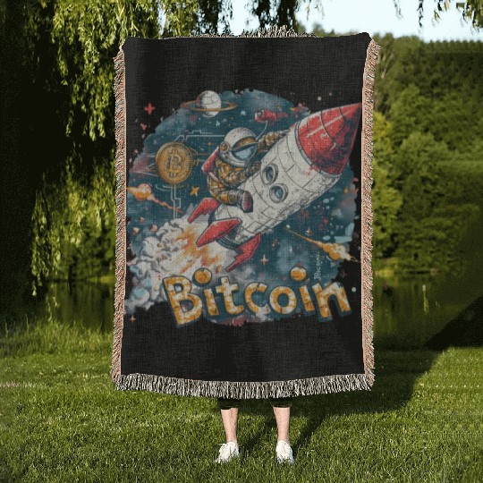 Pi day 3.14 Crypto Bitcoin Rocket Astronaut To Woven Blankets