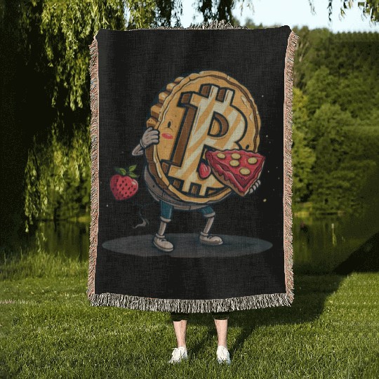 Pi day 3.14 Crypto Bitcoin Eat Strawberry Pizza Woven Blankets