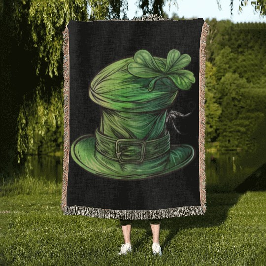 St Patrick Irish Green Hat Woven Blankets