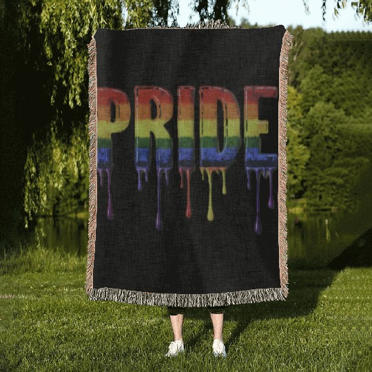 Dripping with Pride Dripping Paint Rainbow Pride Woven Blankets