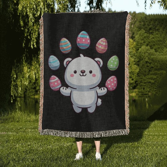 Cartoon Polar Bear Easter Egg Design Woven Blankets