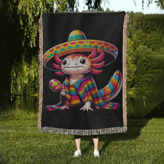 Cinco de Mayo Axolotl: Celebratory Design Woven Blankets