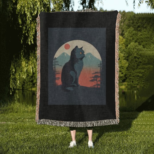 Persian Cat 1 - Japanese Retro Art Woven Blankets