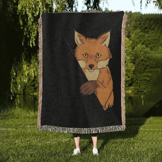 Red Fox Cartoon Animal Kingdom Nature Woven Blankets