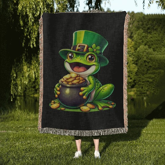 St. Patrick's Day Frog with Gold Woven Blankets
