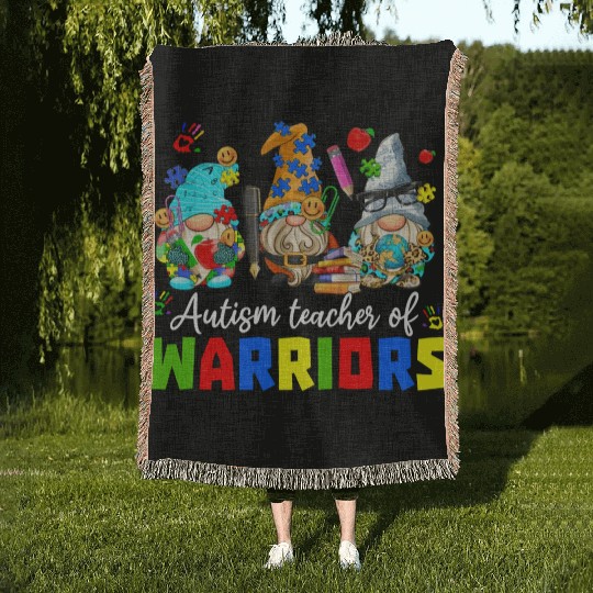 Autism Teacher Warriors Autism Autism Gnome Gift Woven Blankets