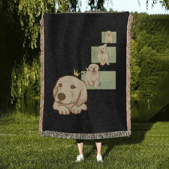 A Cute Cartoon Dog Running Funny puppy Woven Blankets