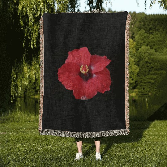 Red Hibiscus on Black Woven Blankets