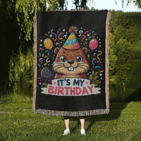 Its My Birthday Sweet Birthday Beaver Woven Blankets