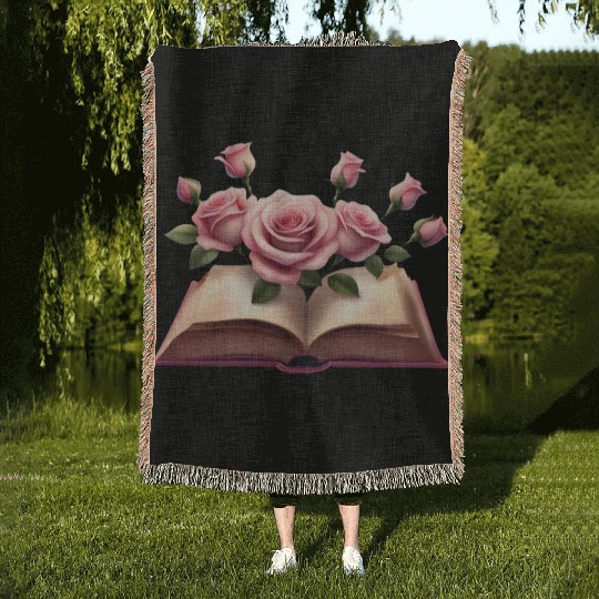 Book and Flower, Rose Woven Blankets