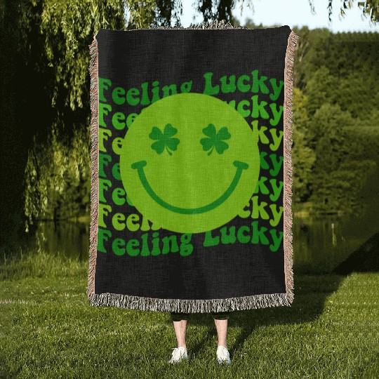 Irish Clover Feeling Lucky Smiling Face Woven Blankets