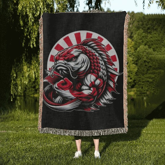 Koi fish Japan national flag carp Woven Blankets