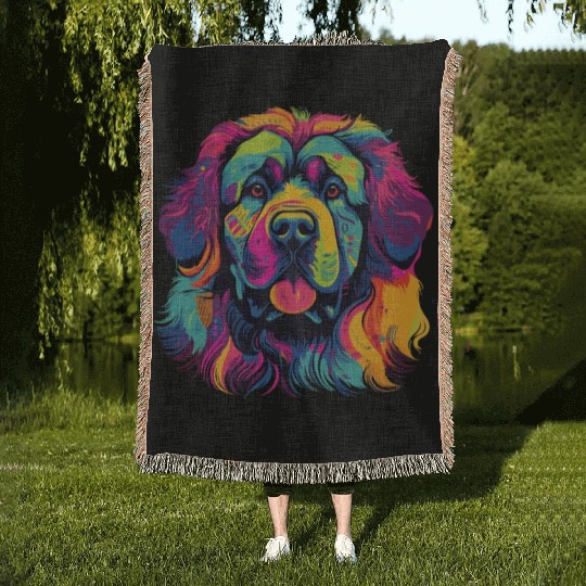 Watercolor Colorful Tibetan Mastiff Woven Blankets
