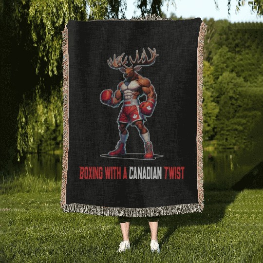 Canada elk box design Woven Blankets
