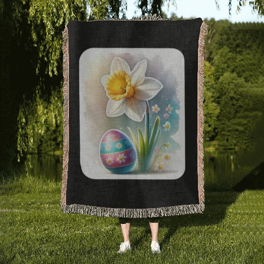 A Beautiful Daffodil With an Easter Egg Woven Blankets