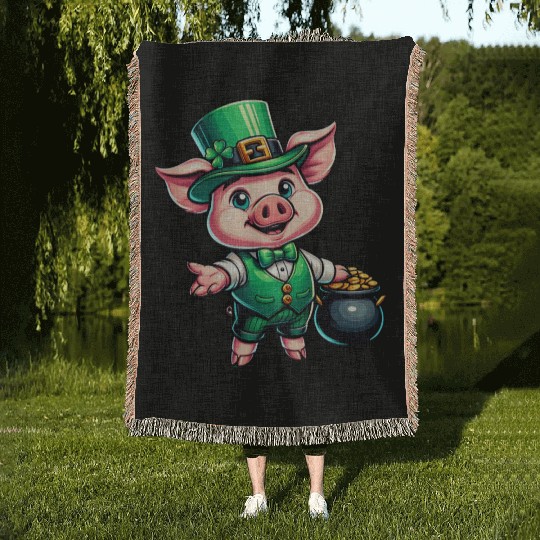 Cute St. Patrick's Piglet Woven Blankets