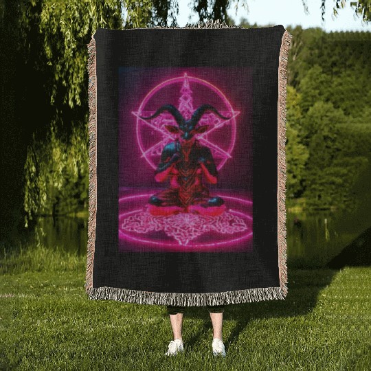 Baphomet made of diamonds and glitter neon light Woven Blankets