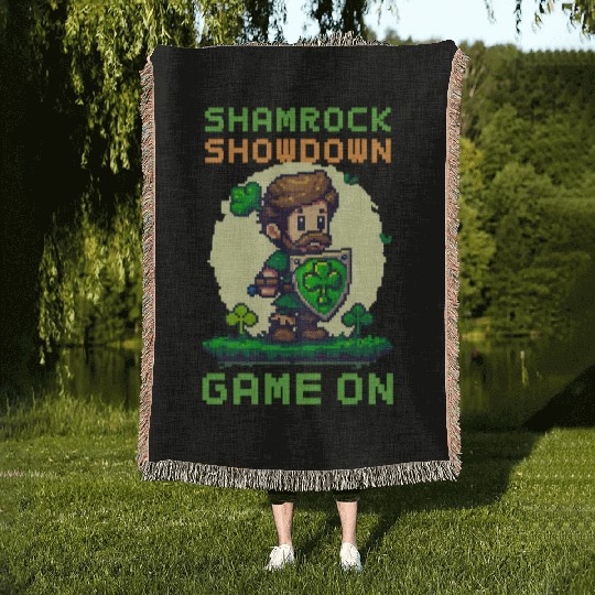 St. Patricks Day Gaming Shamrock Showdown: Game On Woven Blankets