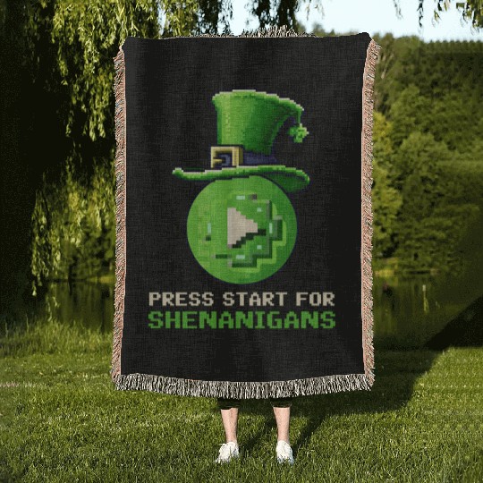 St. Patricks Day Gaming Press Start for Shenanigan Woven Blankets