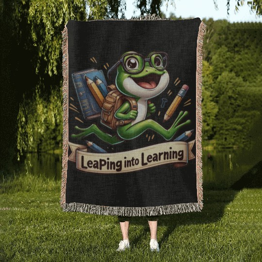 Leaping Into Learning Frog 100 Days of School Woven Blankets