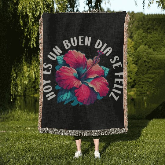 It's a beautiful day to be happy Hibiscus Spanish Woven Blankets