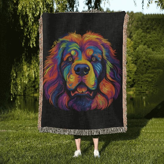 Watercolor Colorful Tibetan Mastiff Woven Blankets