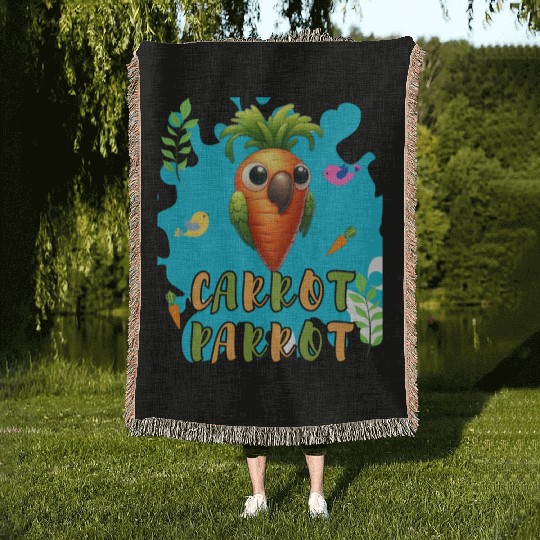 funny carrot parrot Woven Blankets