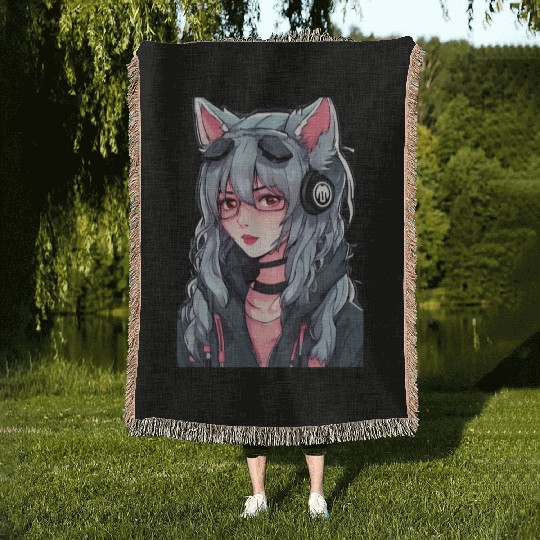 Women Wolf Hacker Woven Blankets