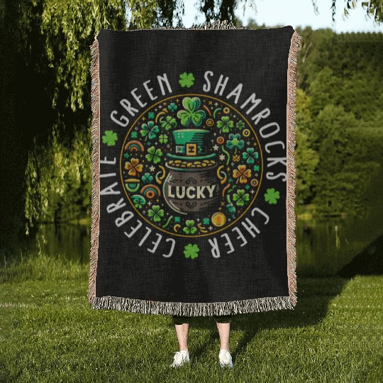 St. Patrick's Day Woven Blankets, Lucky Pot Of Gold Leaf