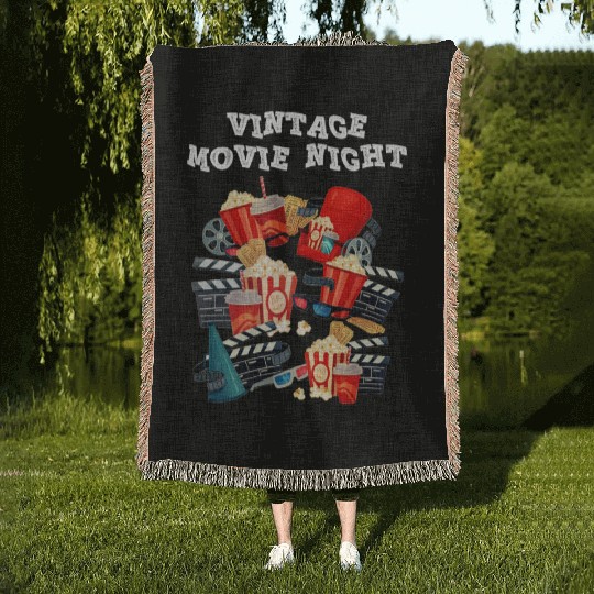 Popcorn Vintage Movie Night Woven Blankets