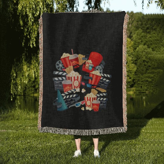 Popcorn Vintage Movie Night Woven Blankets