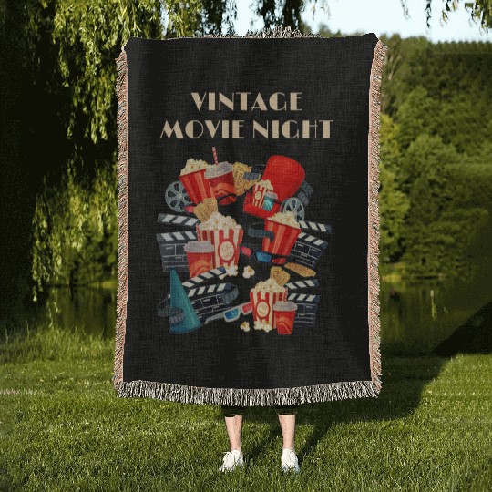 Popcorn Vintage Movie Night Woven Blankets