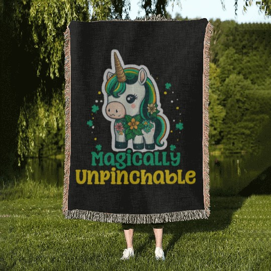 Irish Unicorn St Patricks Magically Unpinchable Woven Blankets