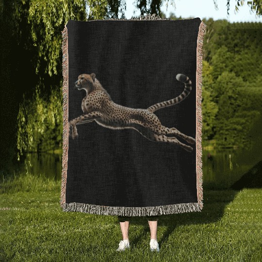 Realistic Cheetah in Mid-Leap Woven Blankets