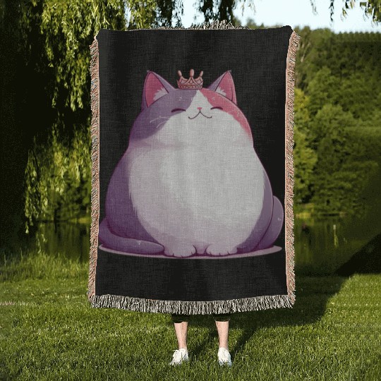 Chunky Kawaii Cat Queen Woven Blankets