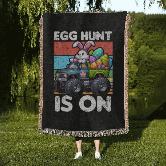 EGG HUNT IS ON EASTER Woven Blankets