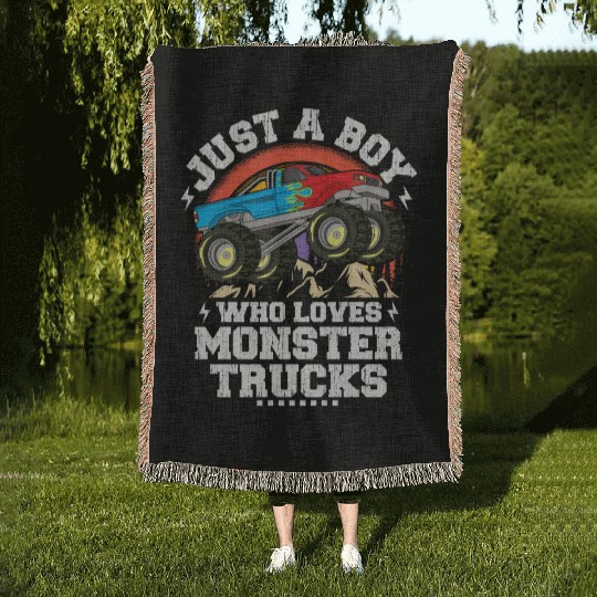 Just A Boy Who Loves Monster Trucks Toddler Kids Woven Blankets