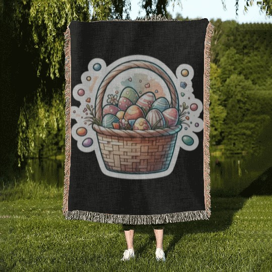 Cute Easter Egg Basket Soft Pastel Color Woven Blankets