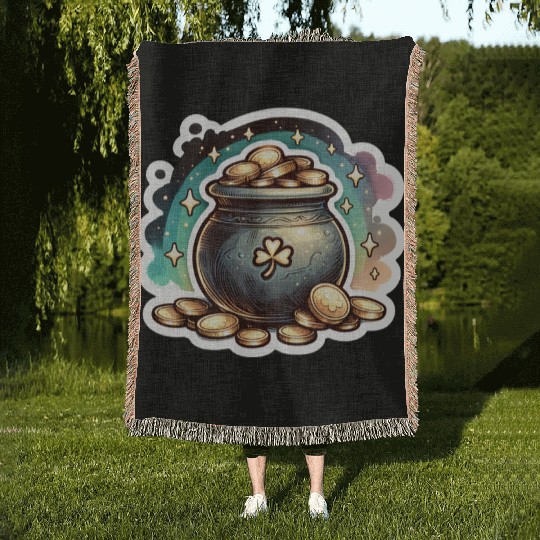 Saint Patrick's Day Sparkly Pot of Gold Woven Blankets