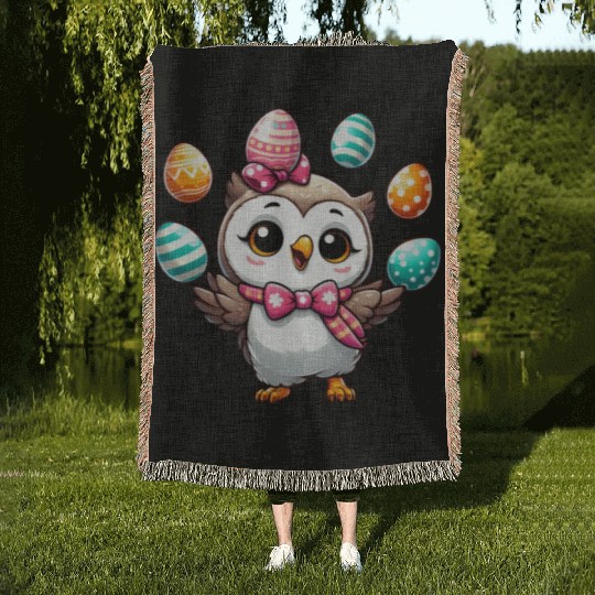 Easter Egg Owl Juggling Woven Blankets