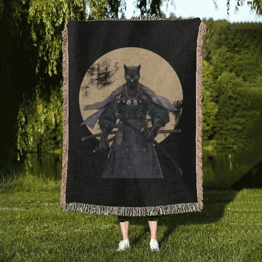 Anime Panther Warrior Samurai katana Woven Blankets