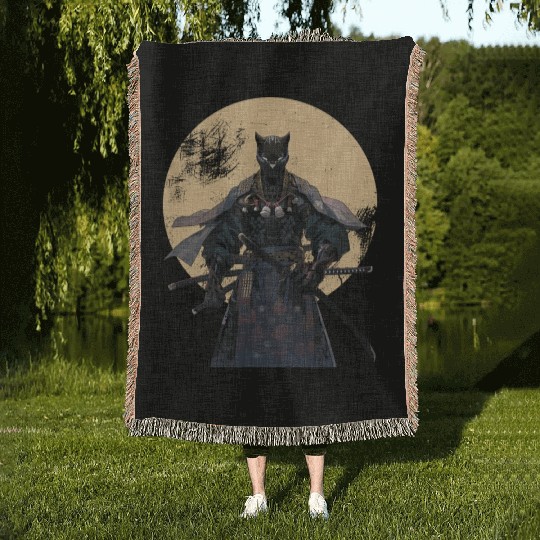 Anime Panther Warrior Samurai katana Woven Blankets