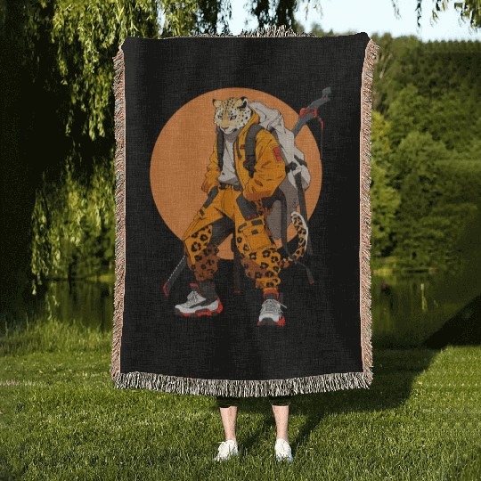 Ninja Samurai Katana Sword Cheetah Manga Woven Blankets