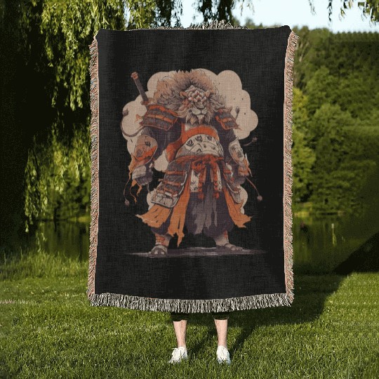 Samurai Katana Sword Anime Lion Manga Warrior Woven Blankets