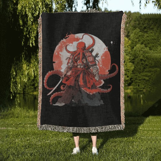 Samurai Katana Sword anime Octopus manga Warrior Woven Blankets