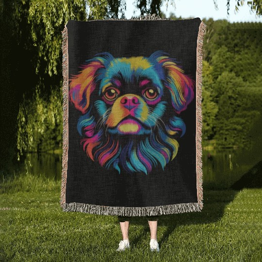 Watercolor Colorful Tibetan Spaniel Woven Blankets