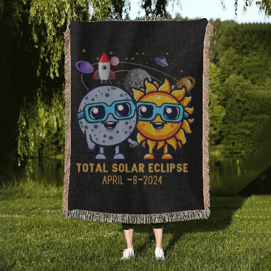Total solar eclipse 4-8-2024: Sun and Moon love Woven Blankets