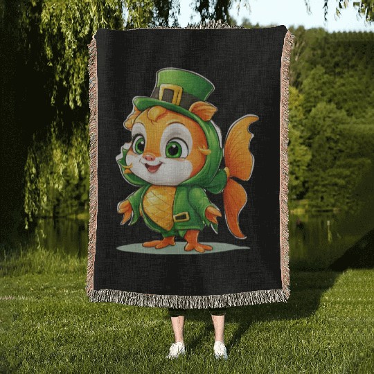 Lucky Fin: St. Patrick's Cute Fish Design Vibrant Woven Blankets