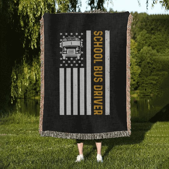 School Bus Driver American Flag School Bus Driver Woven Blankets